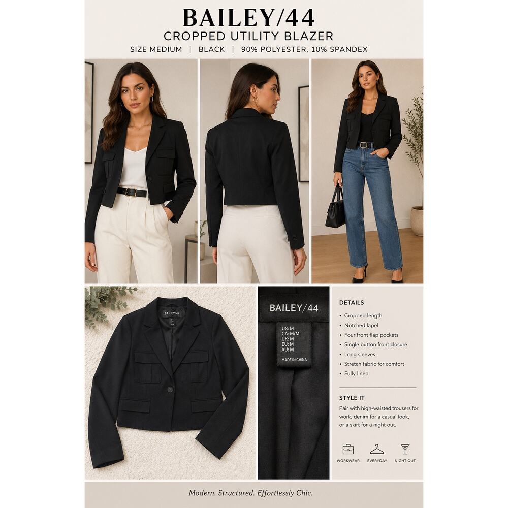 Bailey44 Black Cropped Utility Jacket Blazer Sz M NWT